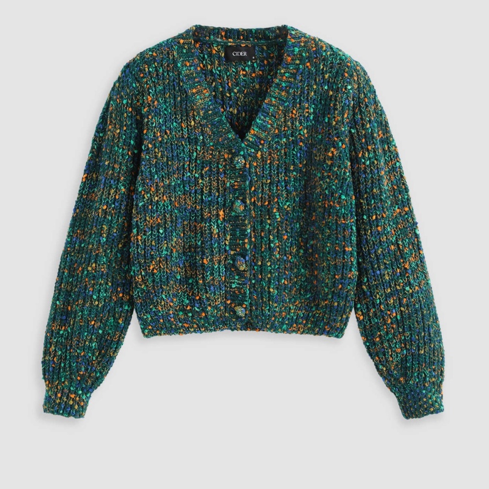 NWT green speckle chenille cardigan by Cider